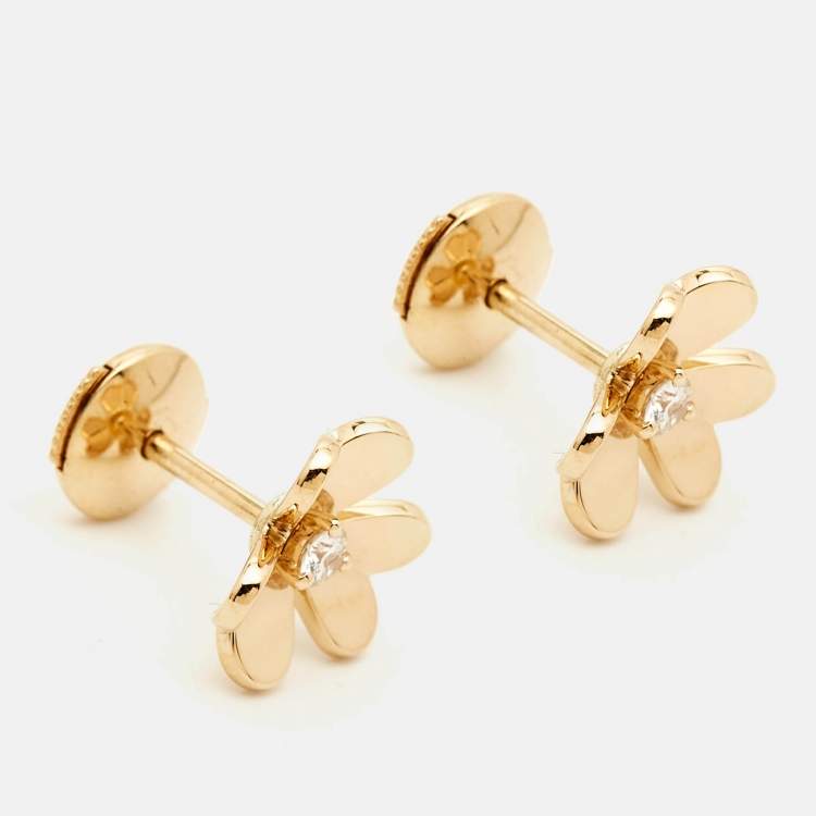 Pre Owned Van Cleef & Arpels Frivole Diamond 18k Yellow Gold Mini Model Earrings