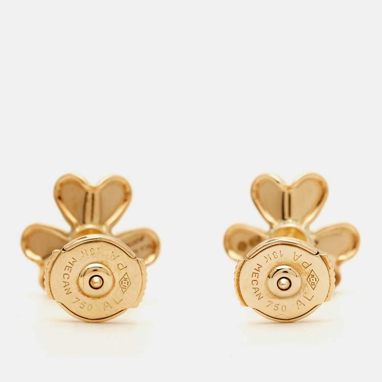 Pre Owned Van Cleef & Arpels Frivole Diamond 18k Yellow Gold Mini Model Earrings