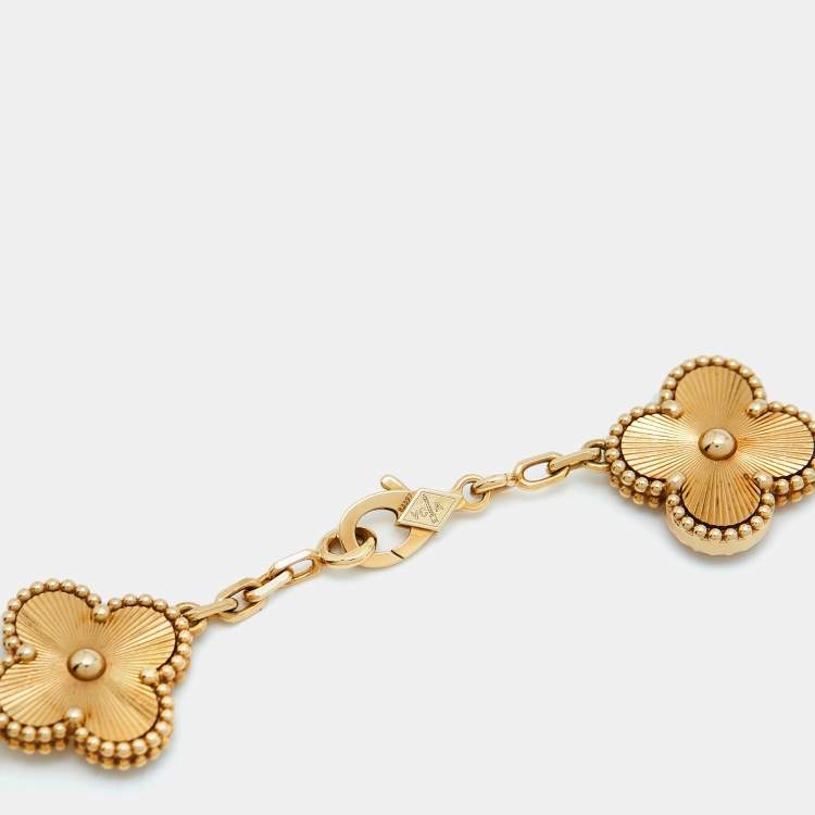 Pre Owned Van Cleef & Arpels Vintage Alhambra Gulloiche 18k Yellow Gold 5 Motif Bracelet