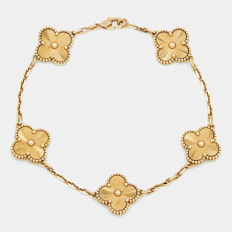 Pre Owned Van Cleef & Arpels Vintage Alhambra Gulloiche 18k Yellow Gold 5 Motif Bracelet