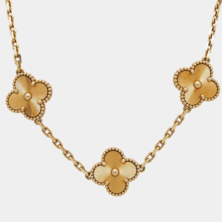 Pre Owned Van Cleef & Arpels Vintage Alhambra Gulloiche 18k Yellow Gold 5 Motif Bracelet