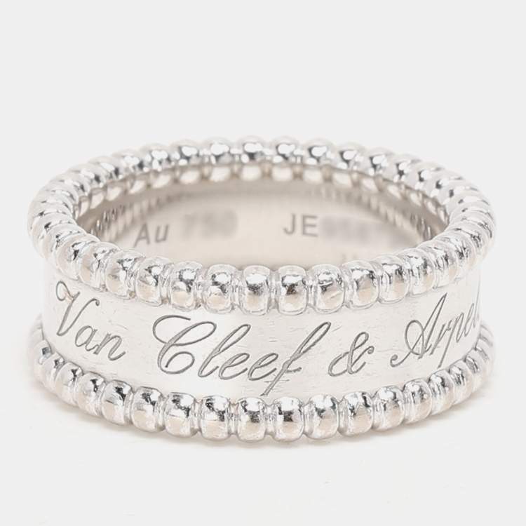 مملوكة مسبقًا Van Cleef & Arpels Perlée Signature 18k White Gold Band Ring Size 52