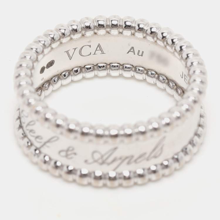 مملوكة مسبقًا Van Cleef & Arpels Perlée Signature 18k White Gold Band Ring Size 52