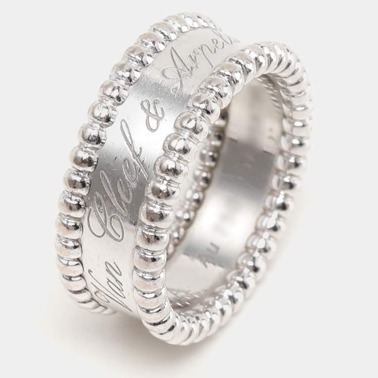 مملوكة مسبقًا Van Cleef & Arpels Perlée Signature 18k White Gold Band Ring Size 52