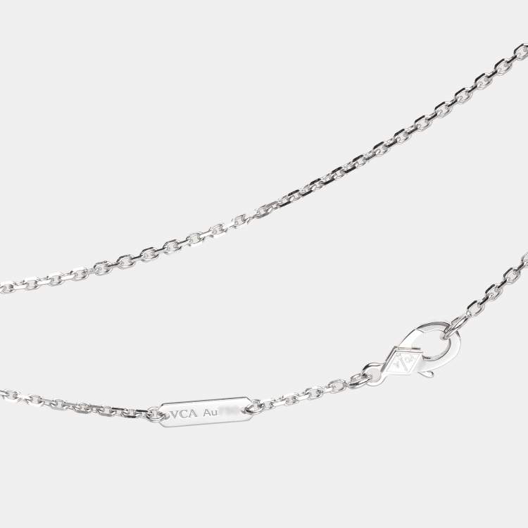 Pre Owned Van Cleef & Arpels Vintage Alhambra Chalcedony 18k White Gold Pendant Necklace