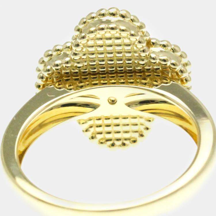 Pre Owned Van Cleef & Arpels  18K Yellow Gold Diamond Mother of Pearl Vintage Alhambra Ring EU 51