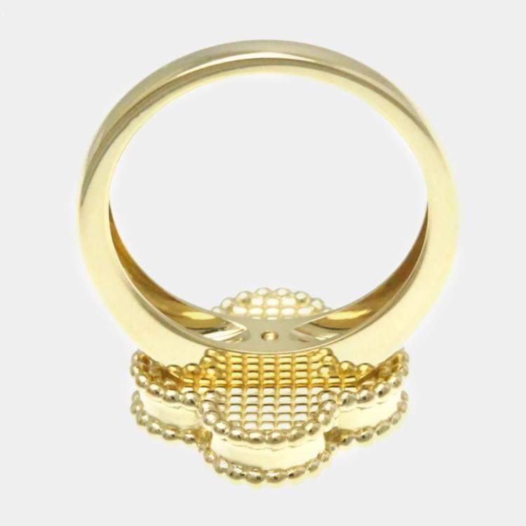Pre Owned Van Cleef & Arpels  18K Yellow Gold Diamond Mother of Pearl Vintage Alhambra Ring EU 51