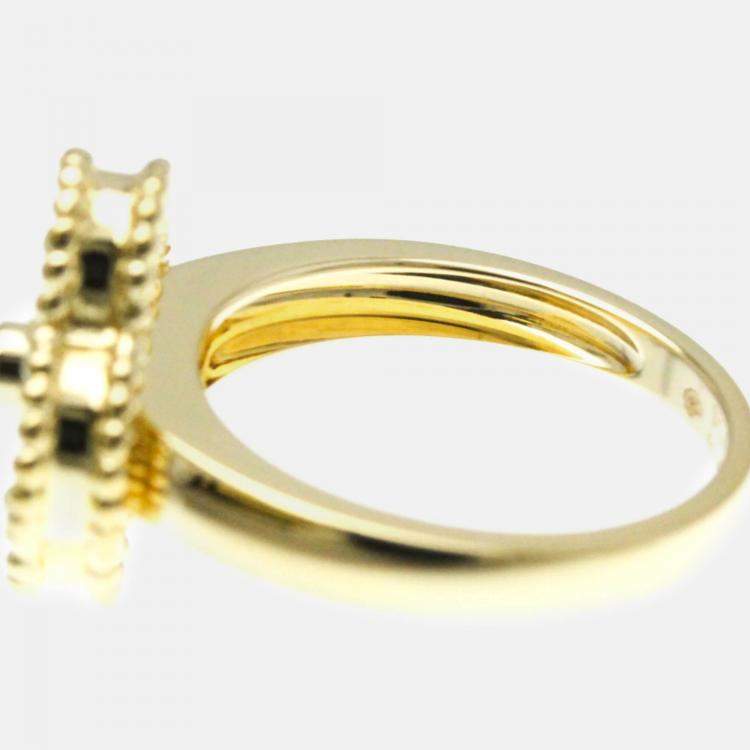 Pre Owned Van Cleef & Arpels  18K Yellow Gold Diamond Mother of Pearl Vintage Alhambra Ring EU 51