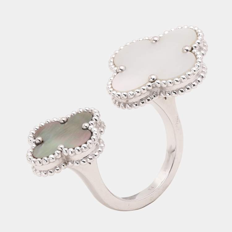 Pre Owned Van Cleef & Arpels Magic Alhambra Between The Finger Mother of Pearl 18k White Gold Ring Size 54