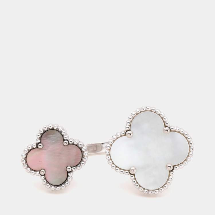 Pre Owned Van Cleef & Arpels Magic Alhambra Between The Finger Mother of Pearl 18k White Gold Ring Size 54