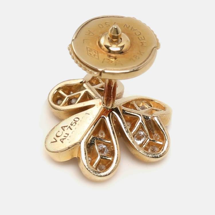 Pre Owned Van Cleef & Arpels Diamond 18k Yellow Gold Frivole Mini Earrings