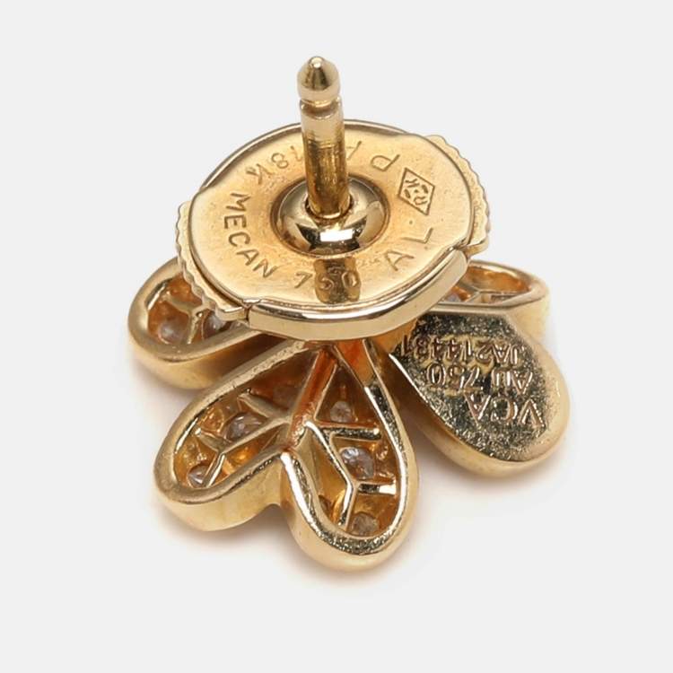 Pre Owned Van Cleef & Arpels Diamond 18k Yellow Gold Frivole Mini Earrings