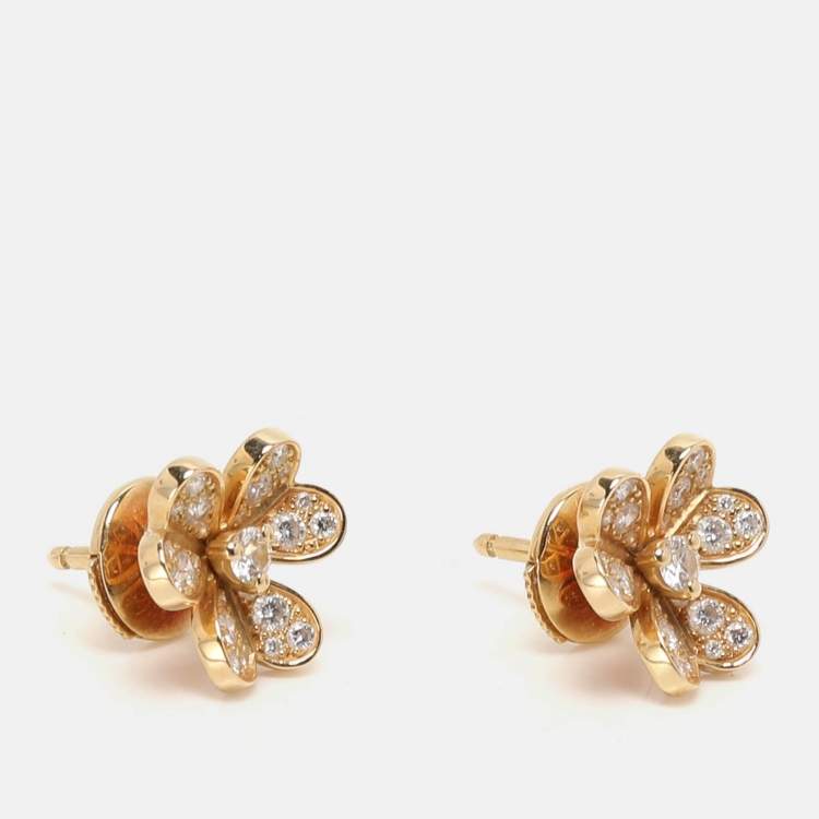 Pre Owned Van Cleef & Arpels Diamond 18k Yellow Gold Frivole Mini Earrings
