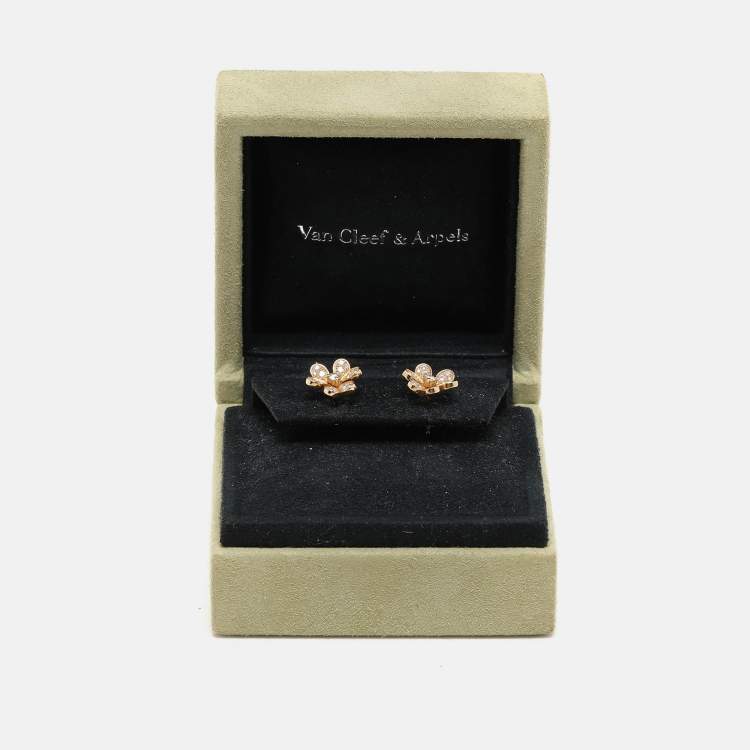 Pre Owned Van Cleef & Arpels Diamond 18k Yellow Gold Frivole Mini Earrings