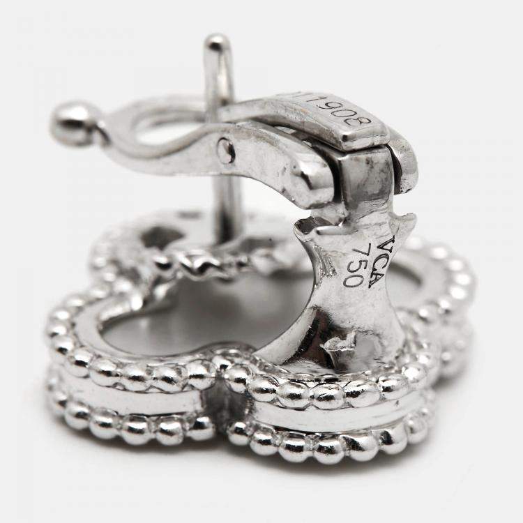 Pre Owned Van Cleef & Arpels Vintage Alhambra Mother of Pearl 18k White Gold Earrings