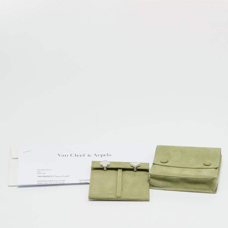 Pre Owned Van Cleef & Arpels Vintage Alhambra Mother of Pearl 18k White Gold Earrings