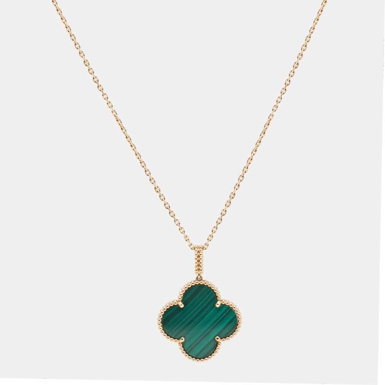 Pre Owned Van Cleef & Arpels Magic Alhambra Malachite 18k Yellow Gold Long Necklace