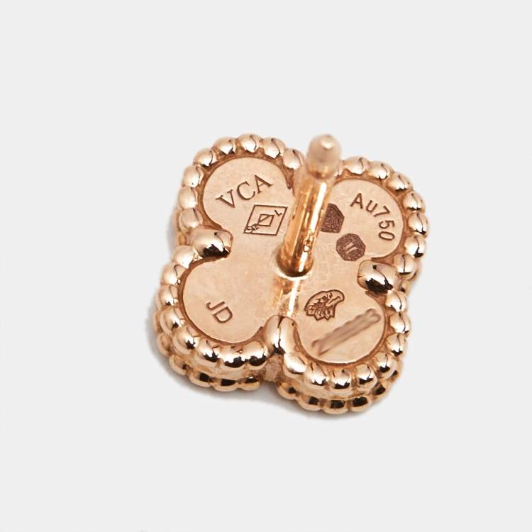Pre Owned Van Cleef & Arpels Sweet Alhambra Carnelian 18k Rose Gold Stud Earrings