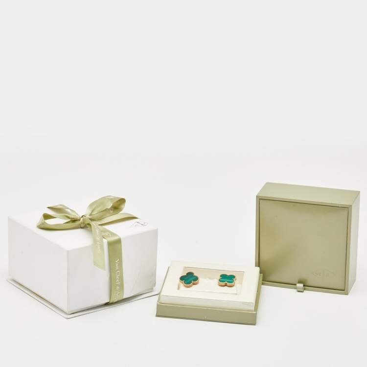Pre Owned Van Cleef & Arpels Magic Alhambra Malachite 18k Yellow Gold Earrings