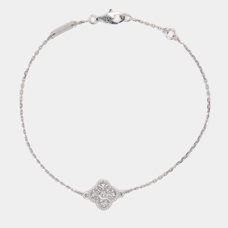 Pre Owned Van Cleef & Arpels 18K White Gold Sweet Alhambra Diamond Single Motif Station Bracelet