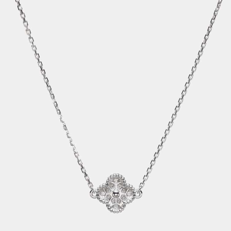 Pre Owned Van Cleef & Arpels 18K White Gold Sweet Alhambra Diamond Single Motif Station Bracelet