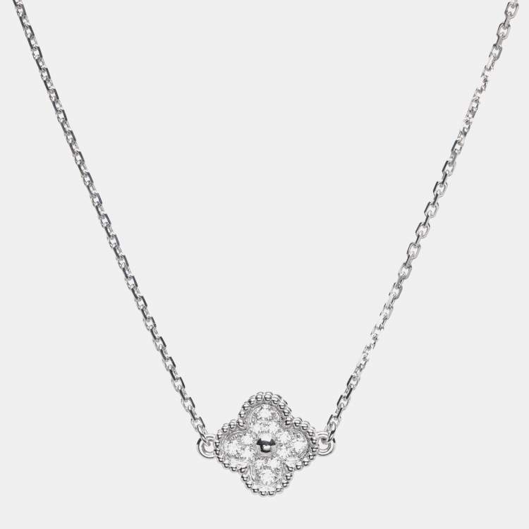 Pre Owned Van Cleef & Arpels 18K White Gold Sweet Alhambra Diamond Single Motif Station Bracelet