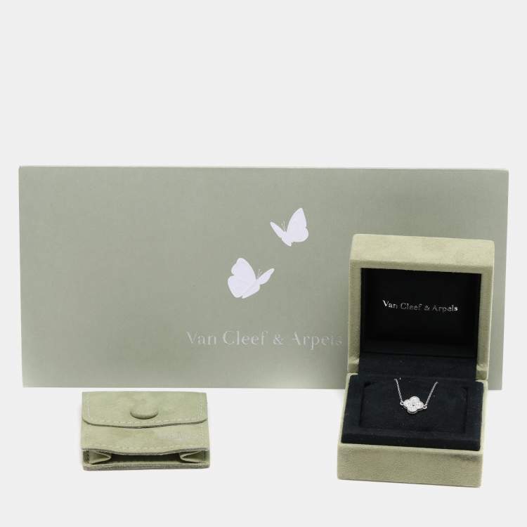 Pre Owned Van Cleef & Arpels 18K White Gold Sweet Alhambra Diamond Single Motif Station Bracelet