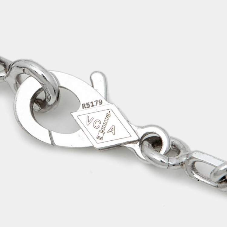 Pre Owned Van Cleef & Arpels Vintage Alhambra Chalcedony 18K White Gold 5 Motif Station Bracelet