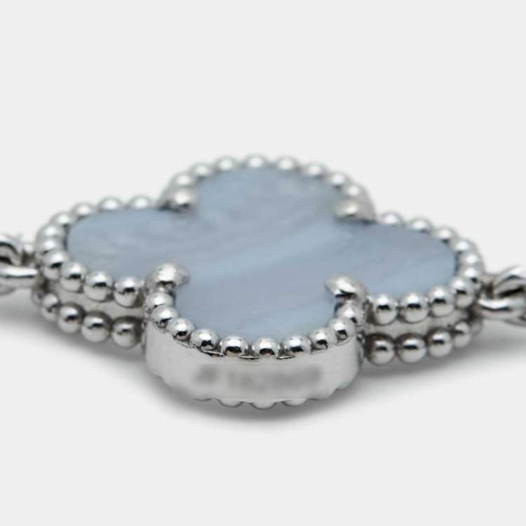 Pre Owned Van Cleef & Arpels Vintage Alhambra Chalcedony 18K White Gold 5 Motif Station Bracelet