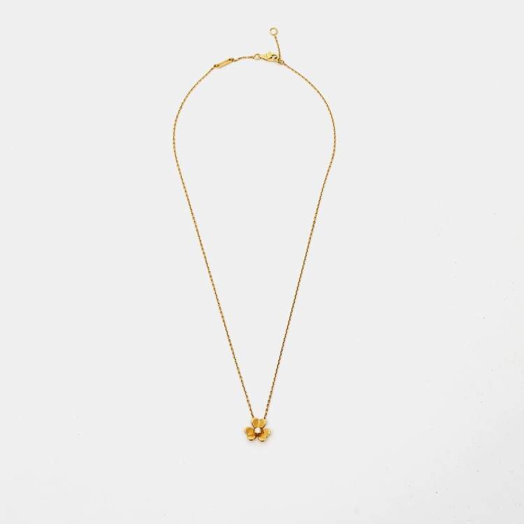 Pre Owned Van Cleef & Arpels Frivole Diamond 18k Yellow Gold Mini Model Necklace