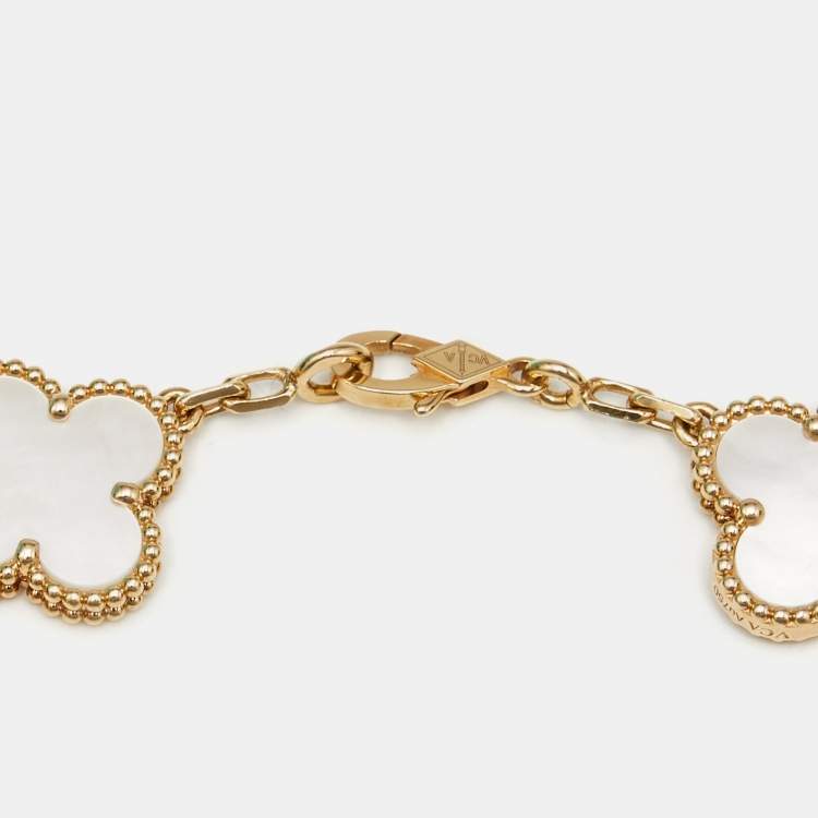 Pre Owned Van Cleef & Arpels Vintage Alhambra Mother of Pearl 18k Yellow Gold Bracelet