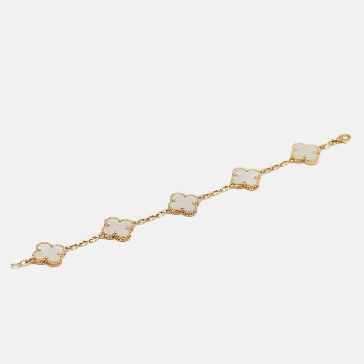 Pre Owned Van Cleef & Arpels Vintage Alhambra Mother of Pearl 18k Yellow Gold Bracelet