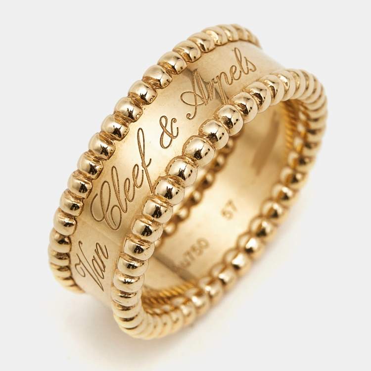 Pre Owned Van Cleef & Arpels Perlée Signature 18k Yellow Gold Ring Size 57