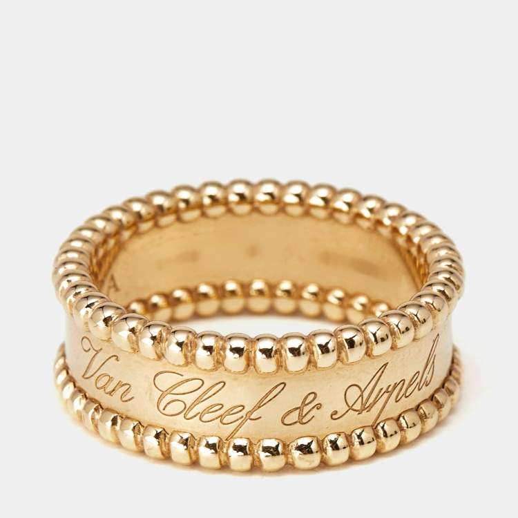 Pre Owned Van Cleef & Arpels Perlée Signature 18k Yellow Gold Ring Size 57