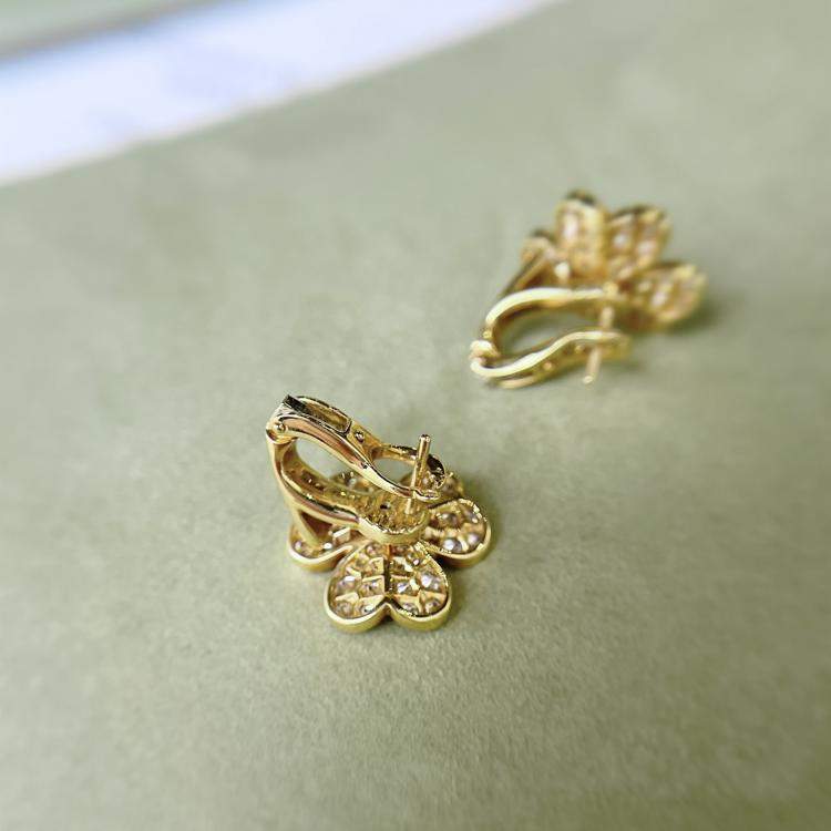 Pre Owned Van Cleef & Arpels Frivole Earrings Yellow Gold Full Diamond