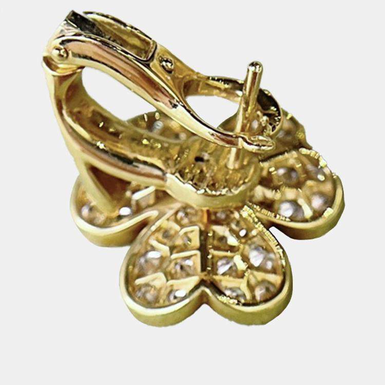 Pre Owned Van Cleef & Arpels Frivole Earrings Yellow Gold Full Diamond