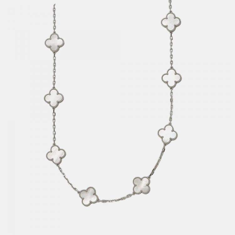 Pre Owned Van Cleef & Arpels Vintage Alhambra 18K White Gold Long 20 Motif Necklace