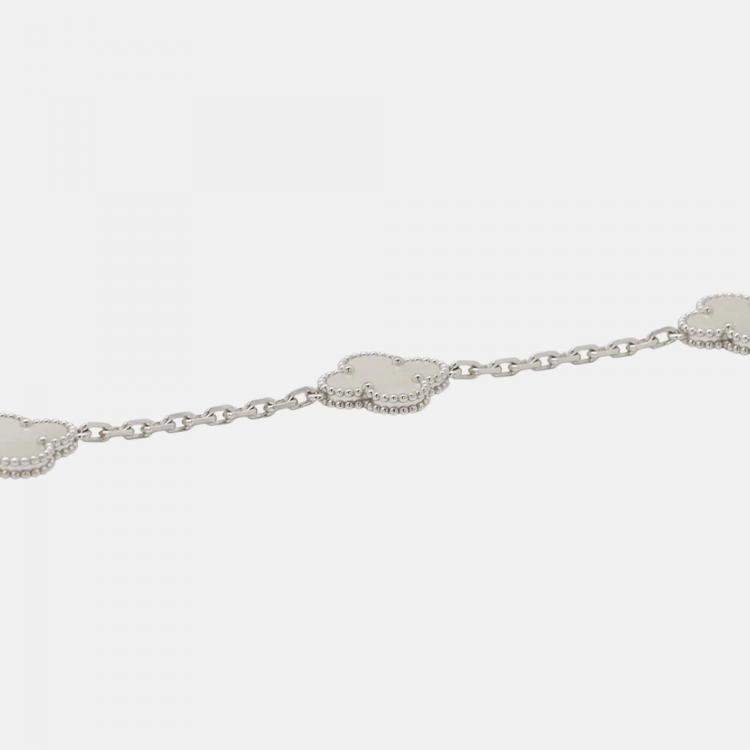 Pre Owned Van Cleef & Arpels Vintage Alhambra 18K White Gold Long 20 Motif Necklace
