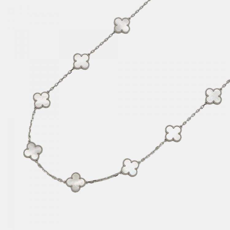 Pre Owned Van Cleef & Arpels Vintage Alhambra 18K White Gold Long 20 Motif Necklace