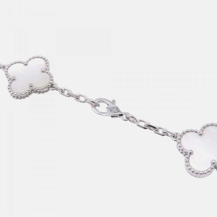 Pre Owned Van Cleef & Arpels Vintage Alhambra 18K White Gold Long 20 Motif Necklace