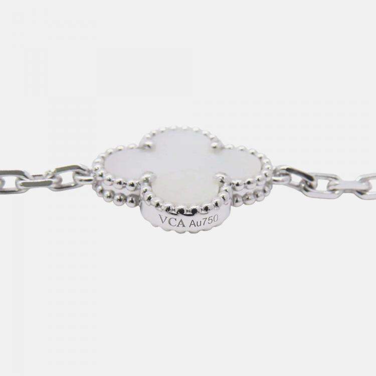 Pre Owned Van Cleef & Arpels Vintage Alhambra 18K White Gold Long 20 Motif Necklace
