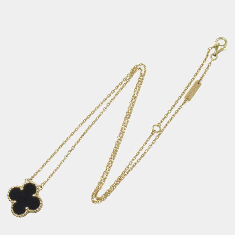 Pre Owned Van Cleef & Arpels Vintage Alhambra 18K Yellow Gold Onyx Necklace 