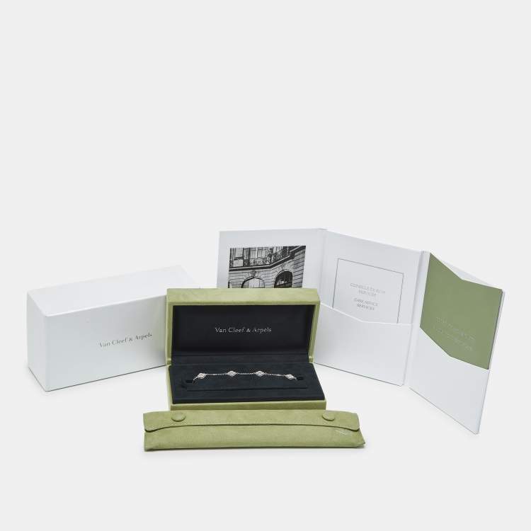 Pre Owned Van Cleef & Arpels Sweet Alhambra Diamonds 18k White Gold 6 Motif Station Bracelet