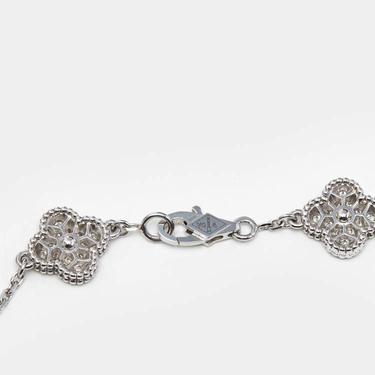 Pre Owned Van Cleef & Arpels Sweet Alhambra Diamonds 18k White Gold 6 Motif Station Bracelet