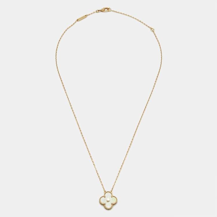 Pre Owned Van Cleef & Arpels Vintage Alhambra Yellow Mother of Pearl Diamond 18k Yellow Gold 2018 Holiday Necklace