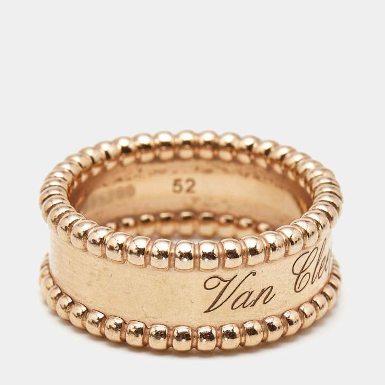 Pre Owned Van Cleef & Arpels Perlée 18k Rose Gold Ring Size 52