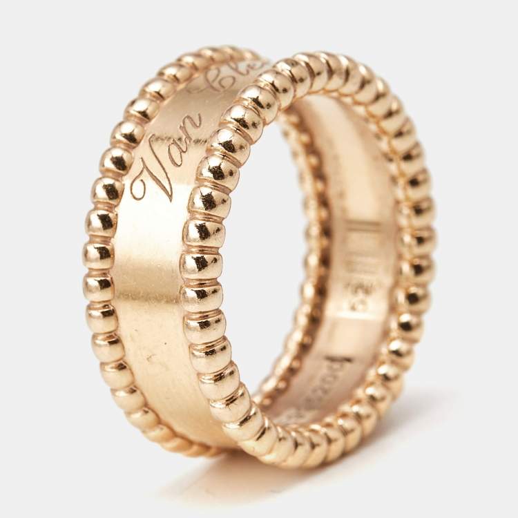 Pre Owned Van Cleef & Arpels Perlée 18k Rose Gold Ring Size 52
