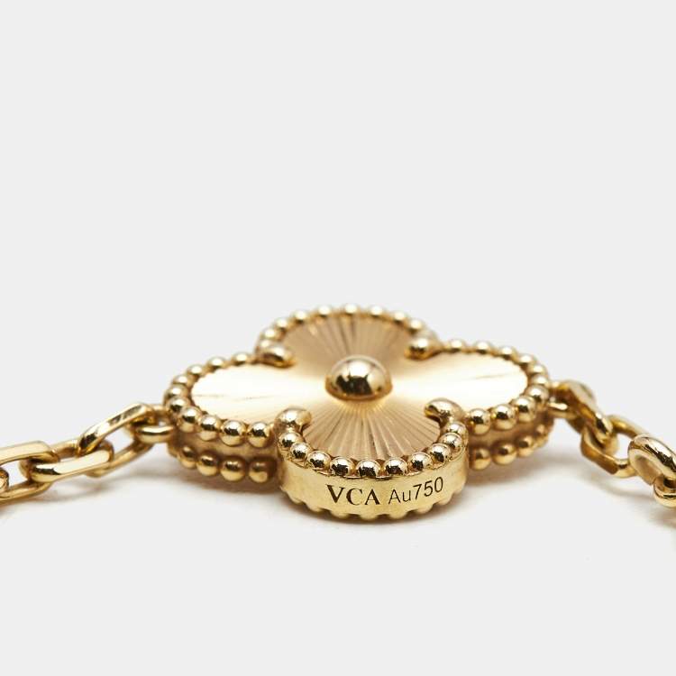 Pre Owned Van Cleef & Arpels Vintage Alhambra Gulloiche 18k Yellow Gold 5 Motif Bracelet