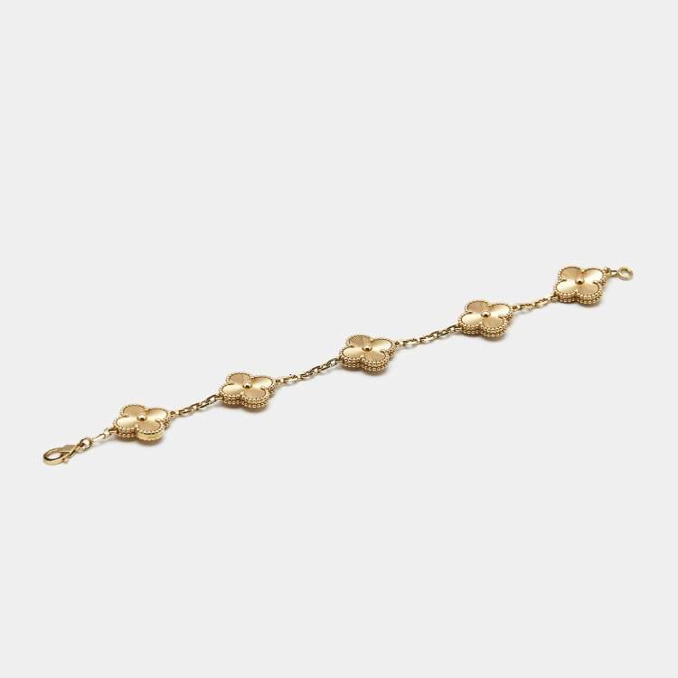 Pre Owned Van Cleef & Arpels Vintage Alhambra Gulloiche 18k Yellow Gold 5 Motif Bracelet