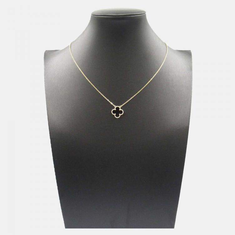 Pre Owned Van Cleef & Arpels 18K Yellow Gold and Onyx Vintage Alhambra Pendant Necklace